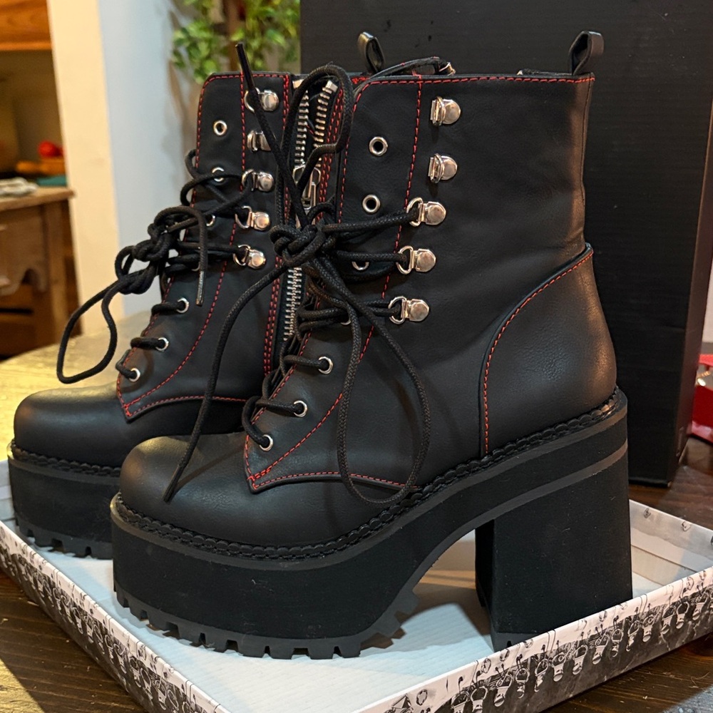 Demonia Black Vegan Leather Platform Booties